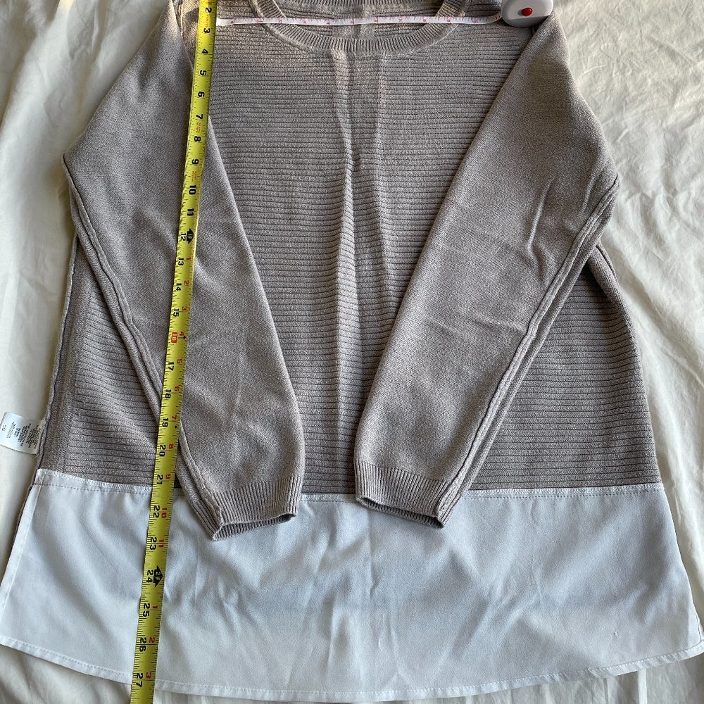 Women's beige sweater with polyester white trim